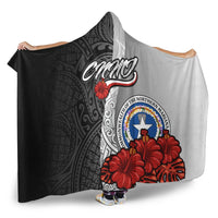 Northern Mariana Islands Polynesian Hooded Blanket - Coat Of Arm With Hibiscus White - Polynesian Pride