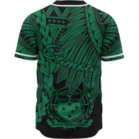 Samoa Polynesian Custom Personalised Baseball Shirt - Tribal Wave Tattoo Green - Polynesian Pride
