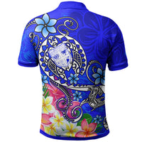 Fiji Custom Polo Shirt Turtle Plumeria (Blue) - Polynesian Pride