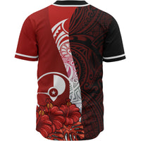 Yap Polynesian Custom Personalised Baseball Shirt - Coat Of Arm With Hibiscus - Polynesian Pride