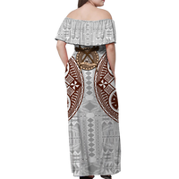 Fiji Kaiviti Tapa Pattern Women Off Shoulder Dress - LT12 - Polynesian Pride