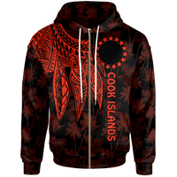 Cook Islands Zip up Hoodie Polynesian Wings (Red) Unisex Red - Polynesian Pride