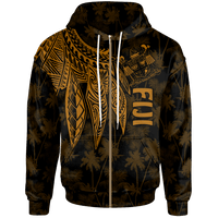 Fiji Zip up Hoodie Polynesian Wings (Golden) Unisex Blue - Polynesian Pride