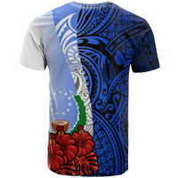 Pohnpei Micronesia T Shirt Coat Of Arms With Hibiscus Blue - Polynesian Pride