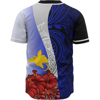 Papua New Guinea Polynesian Custom Personalised Baseball Shirt - Coat Of Arm With Hibiscus Blue - Polynesian Pride