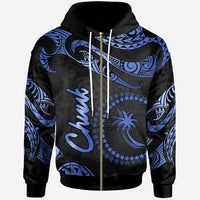 Chuuk Polynesian Zip Hoodie Polynesian Tattoo Green Version Unisex Blue - Polynesian Pride