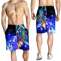 Tahiti Custom Personalised Men's Shorts - Humpback Whale with Tropical Flowers (Blue) - Polynesian Pride