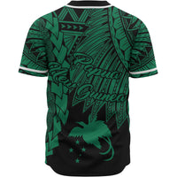Papua New Guinea Polynesian Baseball Shirt - Tribal Wave Tattoo Green - Polynesian Pride