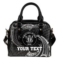 Niue Polynesian Custom Personalised Shoulder Handbag - White Tribal Wave One Size Black - Polynesian Pride