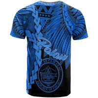 Palau Polynesian T Shirt Tribal Wave Tattoo Blue - Polynesian Pride