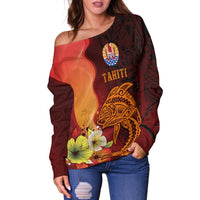 Tahiti Women's Off Shoulder Sweater - Tribal Tuna Fish - Polynesian Pride