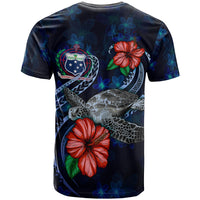Samoa Polynesian T Shirt Blue Turtle Hibiscus - Polynesian Pride