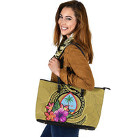 Guam Polynesian Leather Tote Bag - Floral With Seal Gold - Polynesian Pride