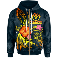 Polynesian Hawaii Zip up Hoodie Legend of Kanaka Maoli (Blue) Unisex Blue - Polynesian Pride