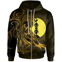 New Caledonia Zip up Hoodie Gold Kagu and Flche Fatire Unisex GOLD - Polynesian Pride
