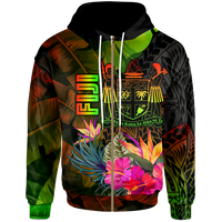 Fiji Polynesian Zip up Hoodie Hibiscus and Banana Leaves Unisex Reggae - Polynesian Pride
