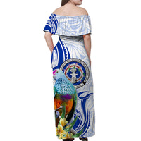(Custom Personalised) Northern Mariana Islands Off Shoulder Long Dress Mariana Fruit Dove Mix Frangipani Flowers White LT13 - Polynesian Pride