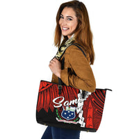 Samoa Polynesian Leather Tote Bag - Tribal Wave Tattoo Flag Color - Polynesian Pride