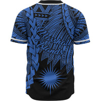 Marshall Islands Polynesian Baseball Shirt - Tribal Wave Tattoo Blue - Polynesian Pride