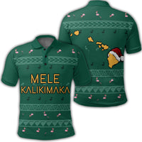 Hawaiian Map Polynesian Mele Kalikimaka Flamingo Christmas Polo Shirt Unisex Green - Polynesian Pride