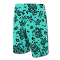 Hawaii Polynesian Turtle Palm And Sea Pebbles Board Shorts Turquoise - Polynesian Pride