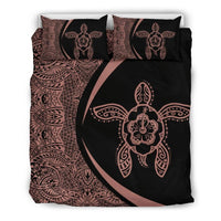 Hawaiian Polynesian Hibiscus Turtle Bedding Set - Circle Style Pink And Black Black - Polynesian Pride