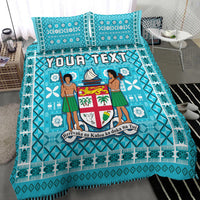 (Custom Personalised) Fiji Bedding Set Pattern - Fijian Tapa Pattern Turquoise LT13 - Polynesian Pride
