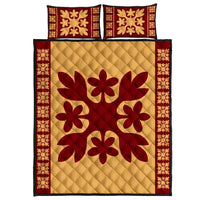 Hawaiian Quilt Pattern Palm Tree And Plumeria Quilt Bed Set Gold - Polynesian Pride
