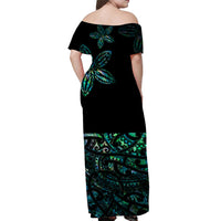 New Zealand Off Shoulder Long Dress Maori Paua Shell Ver.03 LT13 - Polynesian Pride