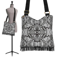 Polynesian Tribal Crossbody Boho Handbag White And Black Crossbody Boho Handbag One Size Black - Polynesian Pride