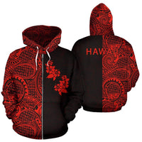 Hibiscus Hoodie Zip up Polynesian Half Style Red Unisex Red - Polynesian Pride