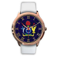 Cook Islands Coat Of Arms Rose Gold Watch White Leather Gold - Polynesian Pride