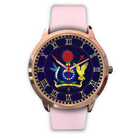 Cook Islands Coat Of Arms Rose Gold Watch Pink Leather Gold - Polynesian Pride
