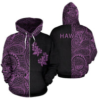 Hibiscus Hoodie Zip up Polynesian Half Style Violet Unisex Violet - Polynesian Pride