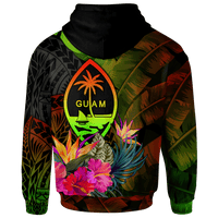 Guam Polynesian Hoodie Hibiscus and Banana Leaves - Polynesian Pride
