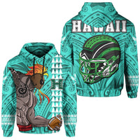 Polynesian Warrior Helmet Football Kanaka Kakau Hawaii Hoodie Turquoise Unisex Turquoise - Polynesian Pride