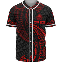 Federated States Of Micronesia Polynesian Custom Personalised Baseball Shirt - Red Tribal Wave Unisex Red - Polynesian Pride