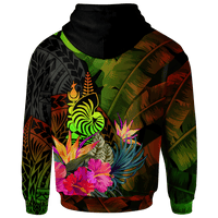 New Caledonia Polynesian Custom Hoodie Hibiscus and Banana Leaves - Polynesian Pride