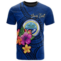 Federated States of Micronesia Custom T Shirt Floral With Seal Blue Unisex Blue - Polynesian Pride