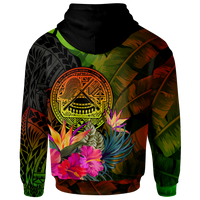 American Samoa Polynesian Hoodie Hibiscus and Banana Leaves - Polynesian Pride