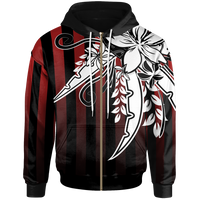 Polynesian Special Zip Hoodie Brilliant Flower In Stripe Style Unisex Red - Polynesian Pride