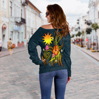 Nauru Polynesian Personalised Women's Off Shoulder Sweater - Legend of Nauru (Blue) - Polynesian Pride