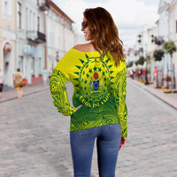 Cook Islands Off Shoulder Sweater Polynesian Tattoo Sunshine LT4 - Polynesian Pride