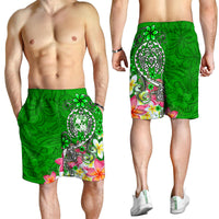 Tonga Men's Shorts - Turtle Plumeria (GREEN) - Polynesian Pride
