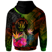 Niue Polynesian Hoodie Hibiscus and Banana Leaves - Polynesian Pride