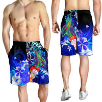 Custom Personalised Chuuk Men's Shorts - Humpback Whale with Tropical Flowers (Blue) - Polynesian Pride