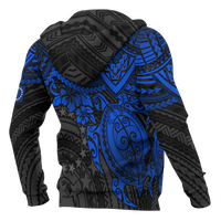 Cook Islands Polynesian Zip up Hoodie Blue Turtle - Polynesian Pride