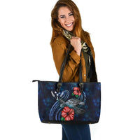 Kosrae Polynesian Leather Tote - Blue Turtle Hibiscus - Polynesian Pride