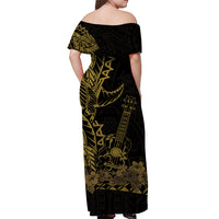 Hawaii Polynesian Off Shoulder Long Dress Ukulele Gold LT13 - Polynesian Pride
