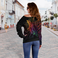 Federated States of Micronesia Women's Off Shoulder Sweater - Butterfly Polynesian Style - Polynesian Pride